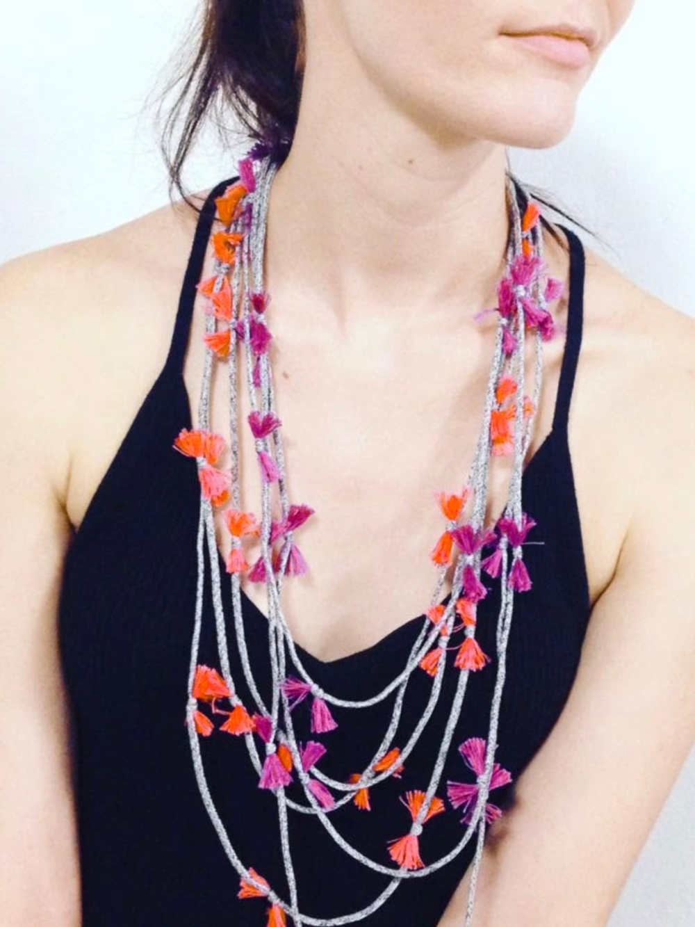 Boho Orange Tassel 54” Long Strand Convertible Wrap Necklace. - Picture 4 of 5